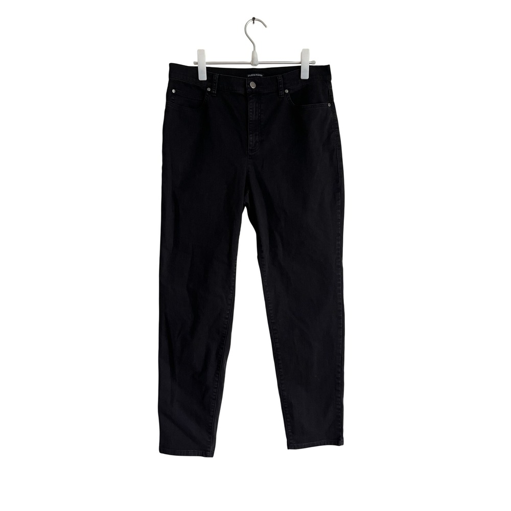 Eileen Fisher Black High Rise Slim Straight Jeans M Organic‎ Cotton Minimalist